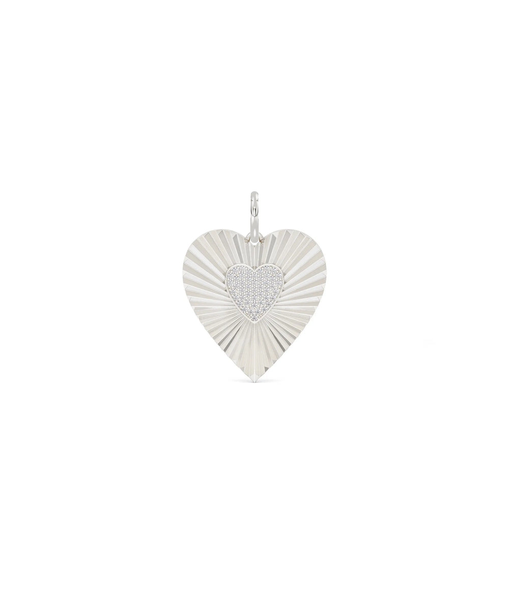 White gold fluted heart charm with versatile everyday heart shape design