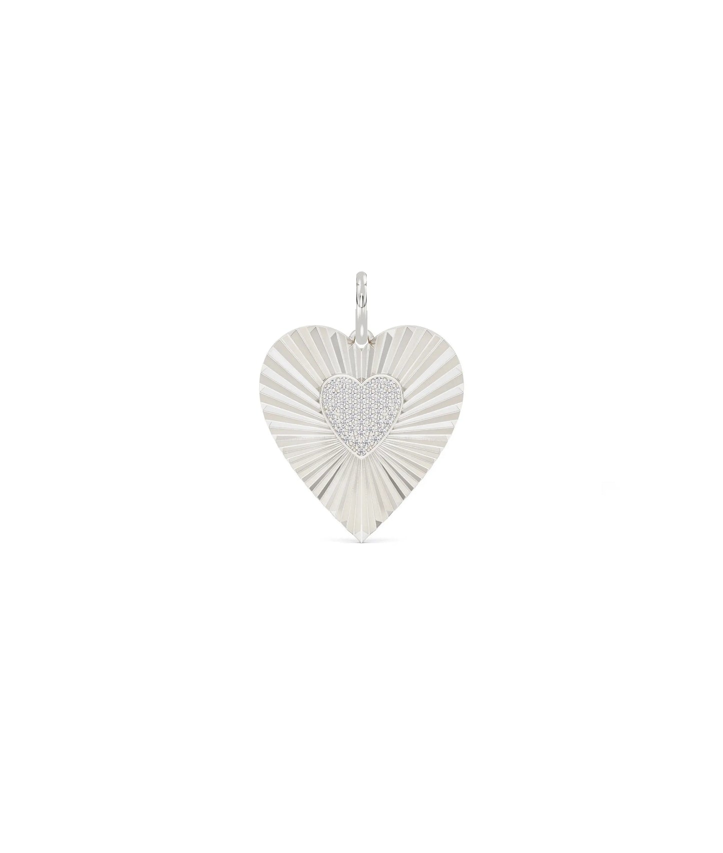White gold fluted heart charm with versatile everyday heart shape design