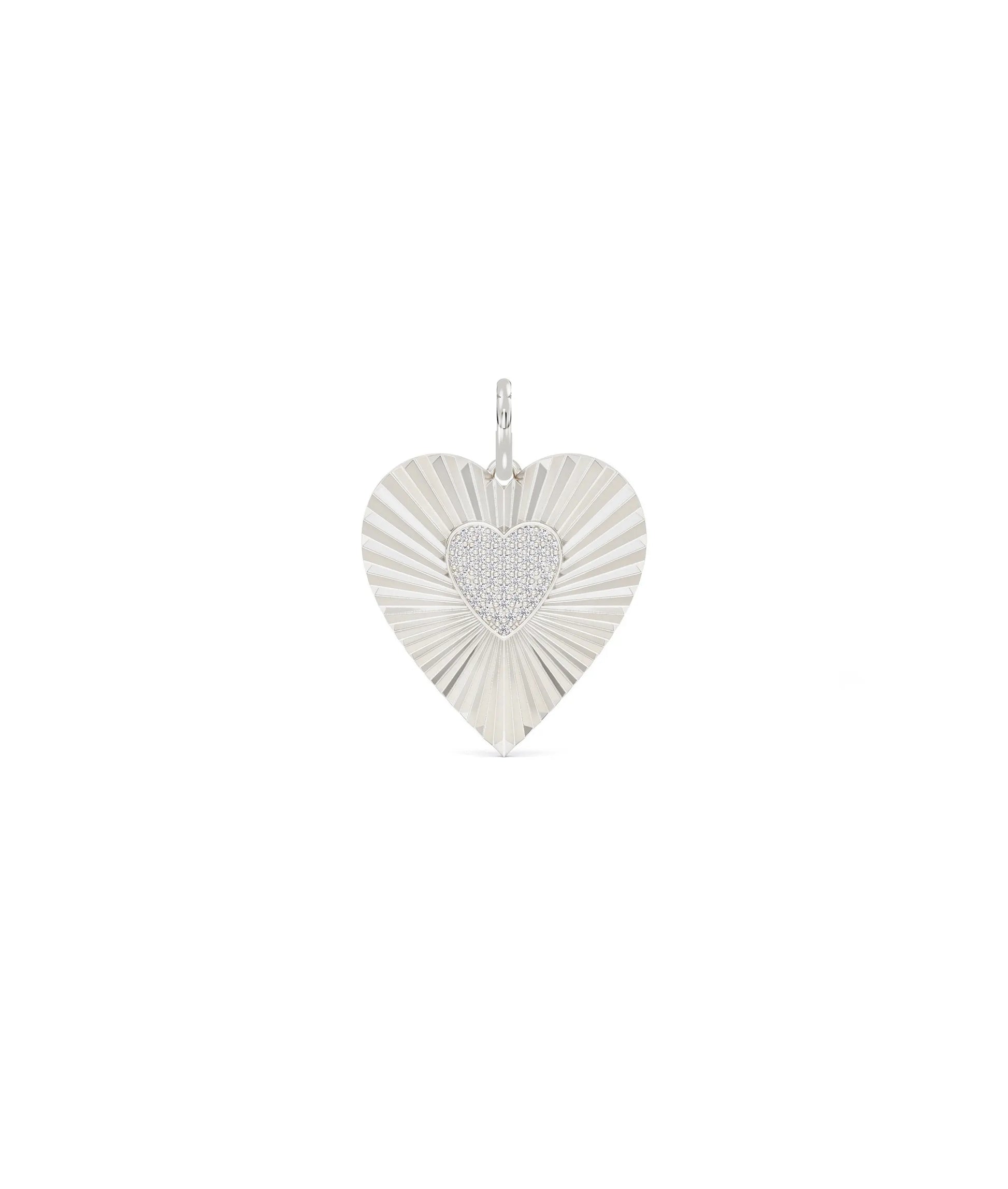 White gold fluted heart charm with versatile everyday heart shape design