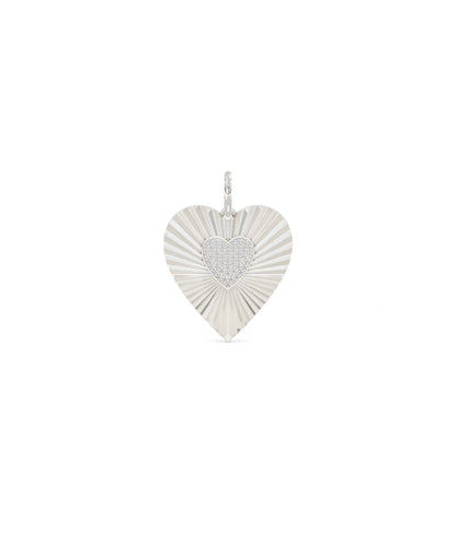 White gold fluted heart charm with versatile everyday heart shape design