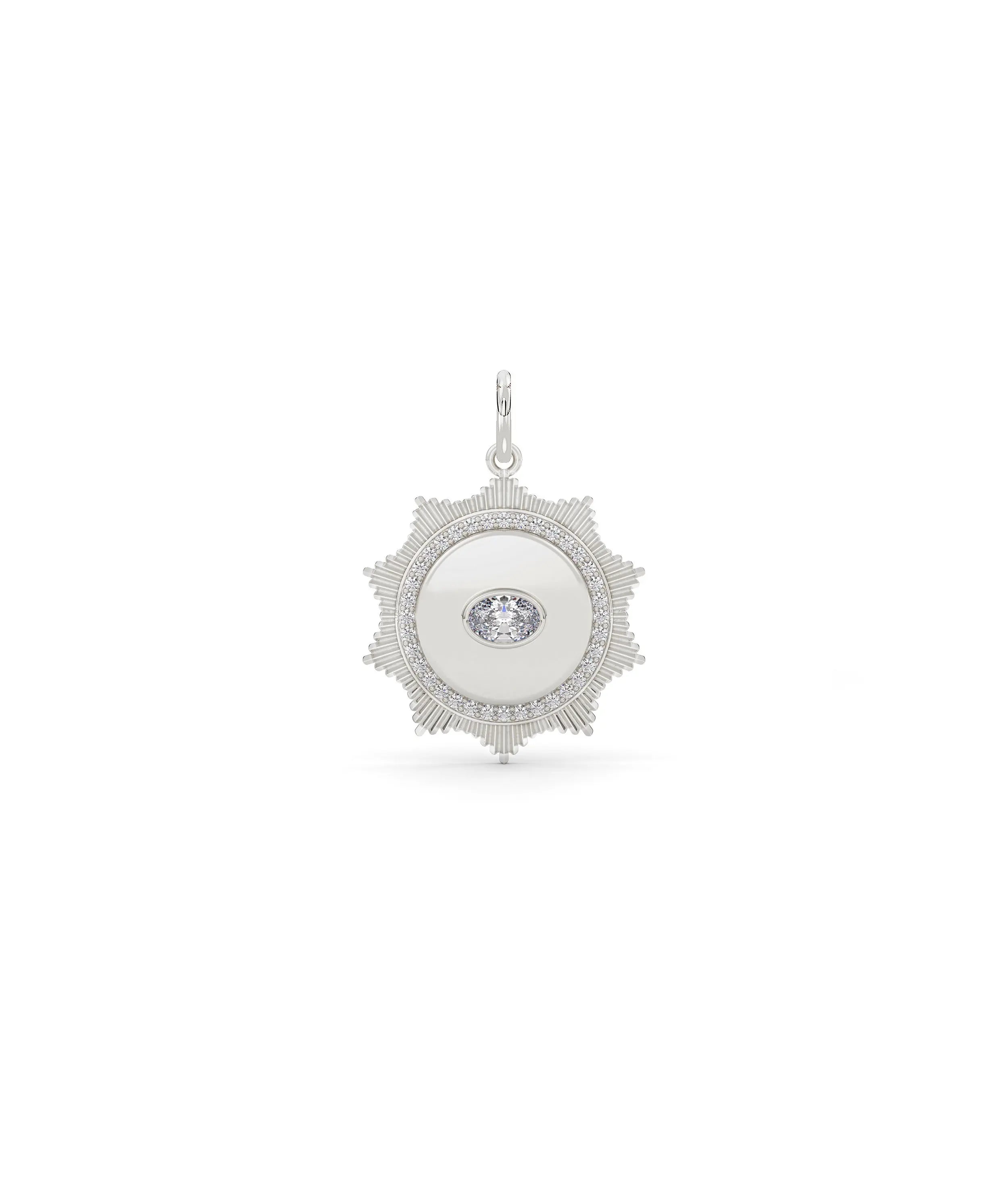 White gold fluted solitaire evil eye charm with protective eye symbol design