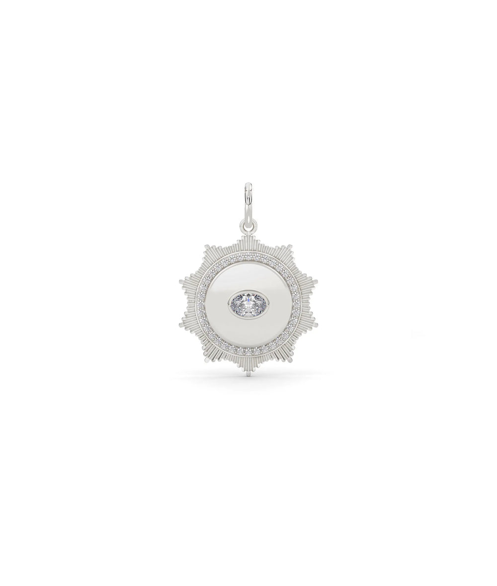 White gold fluted solitaire evil eye charm with protective eye symbol design