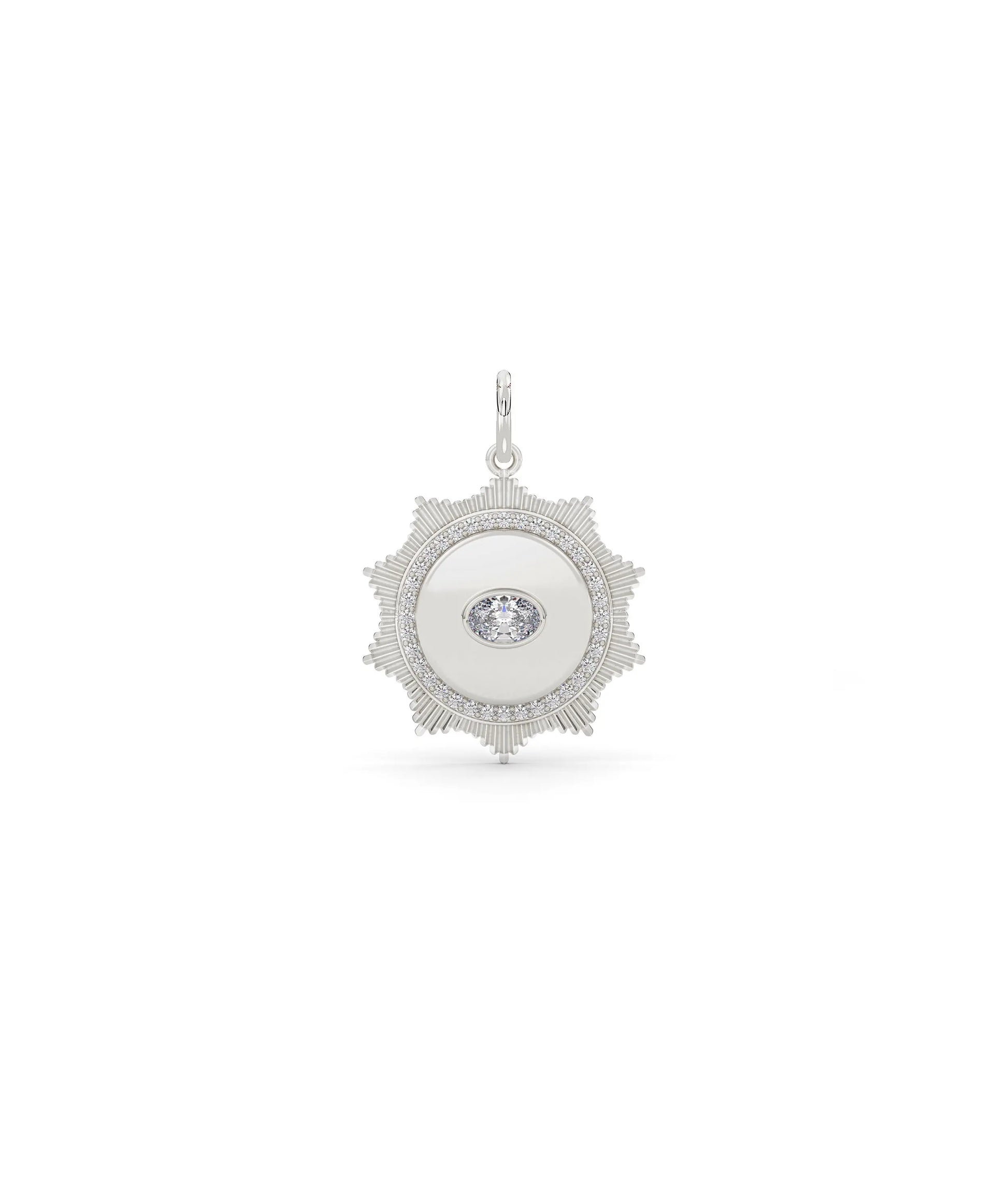 White gold fluted solitaire evil eye charm with protective eye symbol design