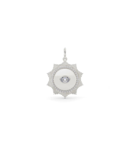White gold fluted solitaire evil eye charm with protective eye symbol design