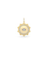 Fluted solitaire evil eye charm front view in yellow gold with center solitaire