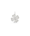 White gold fluted clover charm with good fortune symbol and fluted texture