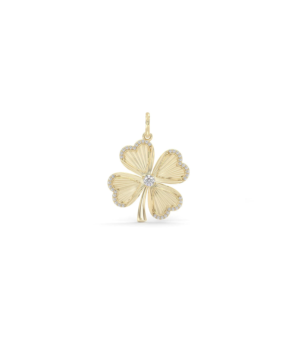 Fluted clover charm front view in yellow gold with four-leaf lucky design