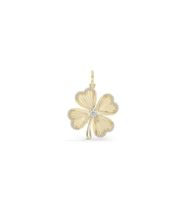 Fluted clover charm front view in yellow gold with four-leaf lucky design