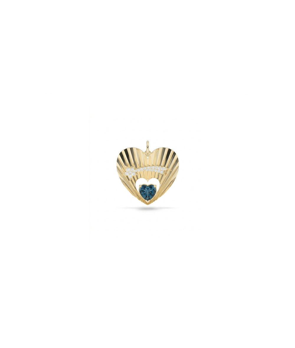 Fluted Shooting Star Heart Charm Gold
