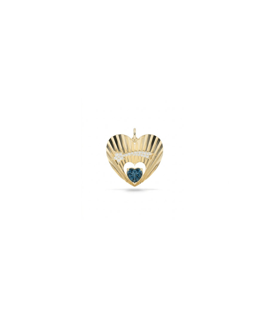 Fluted Shooting Star Heart Charm Gold