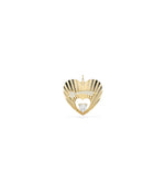 Fluted shooting star heart charm front view in yellow gold with solitaire center