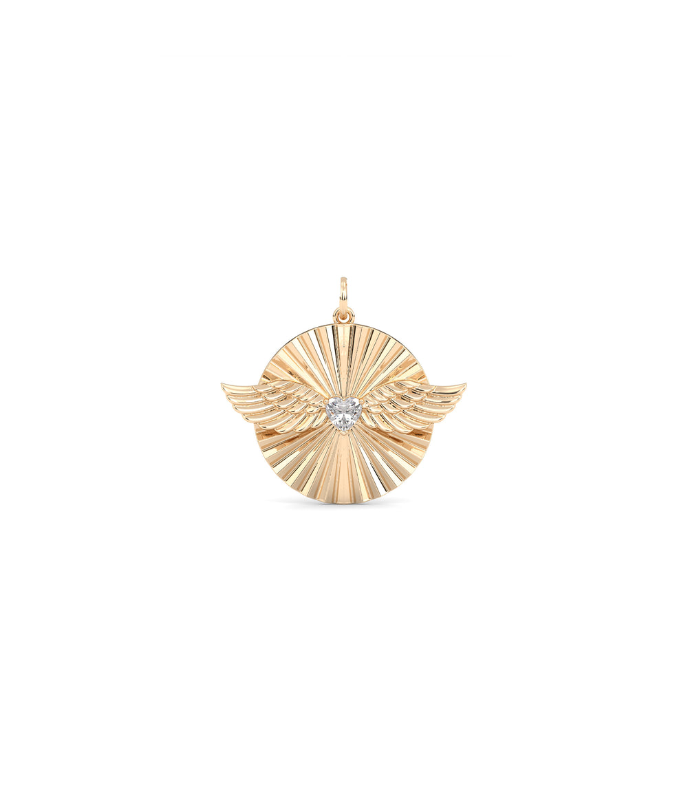 Fluted Solitaire Wings Charm Gold Pendant