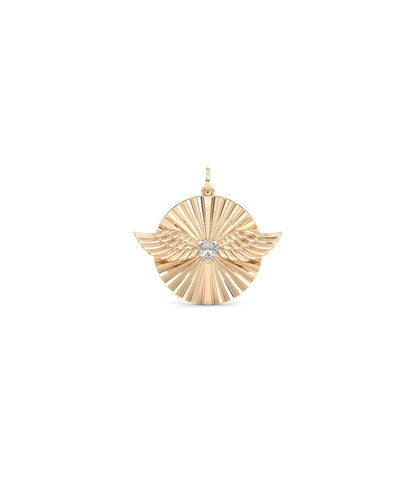 Fluted Solitaire Wings Charm Gold Pendant