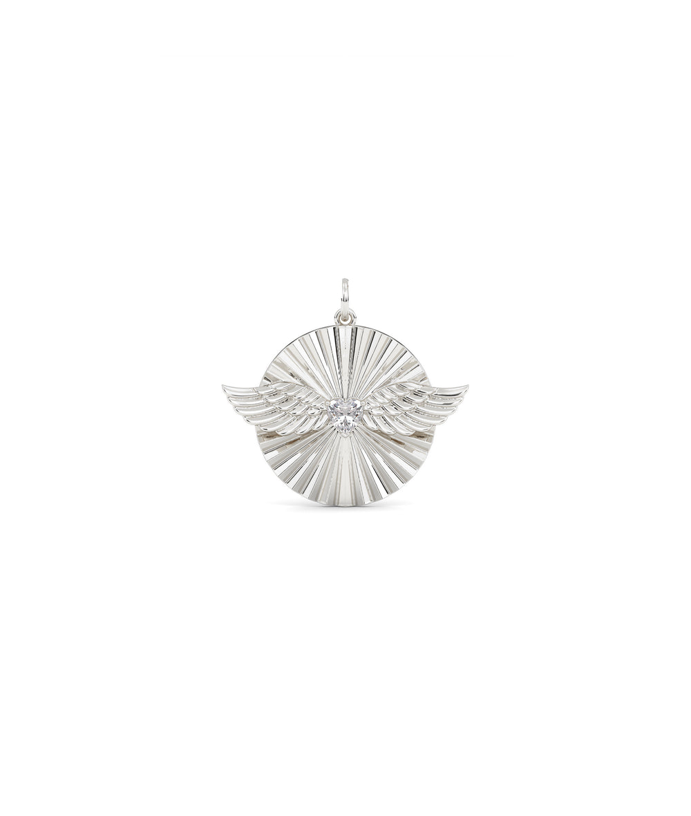 Fluted Solitaire Wings Charm Gold Pendant