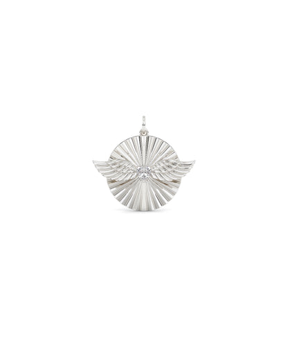 Fluted Solitaire Wings Charm Gold Pendant