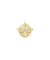 Fluted solitaire wings charm front view in yellow gold with center stone and wings