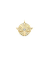 Fluted solitaire wings charm front view in yellow gold with center stone and wings