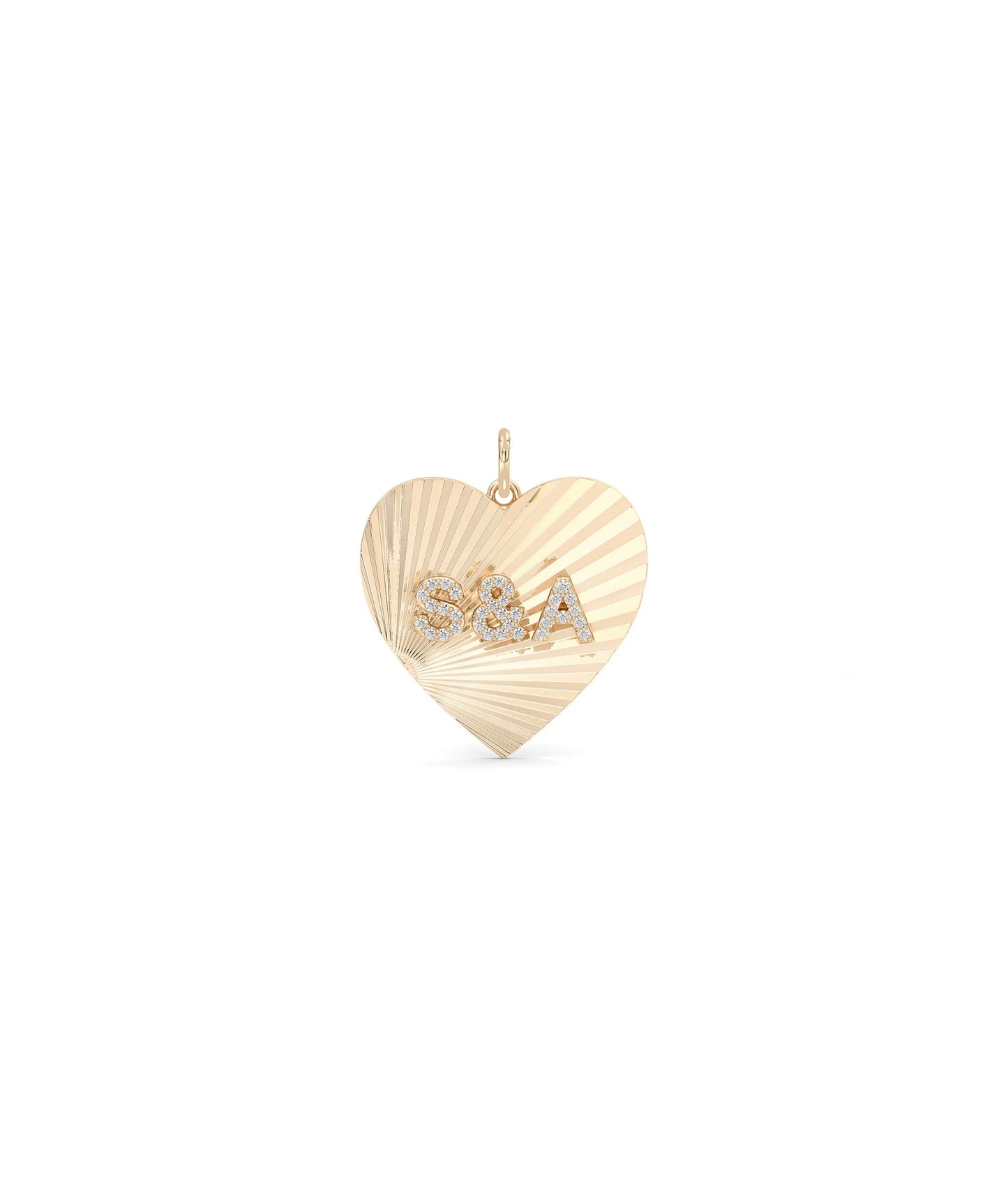 Rose gold fluted initials heart charm everyday romantic design with sparkle