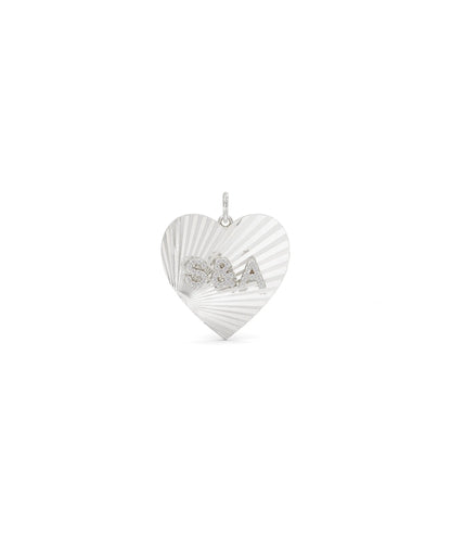 White gold fluted initials heart charm with personalized initials and elegant detail
