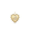 Fluted initials heart charm front view in yellow gold with dual personalized letters