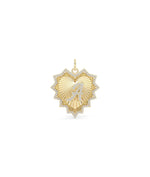 Fluted initials heart charm front view in yellow gold with dual personalized letters
