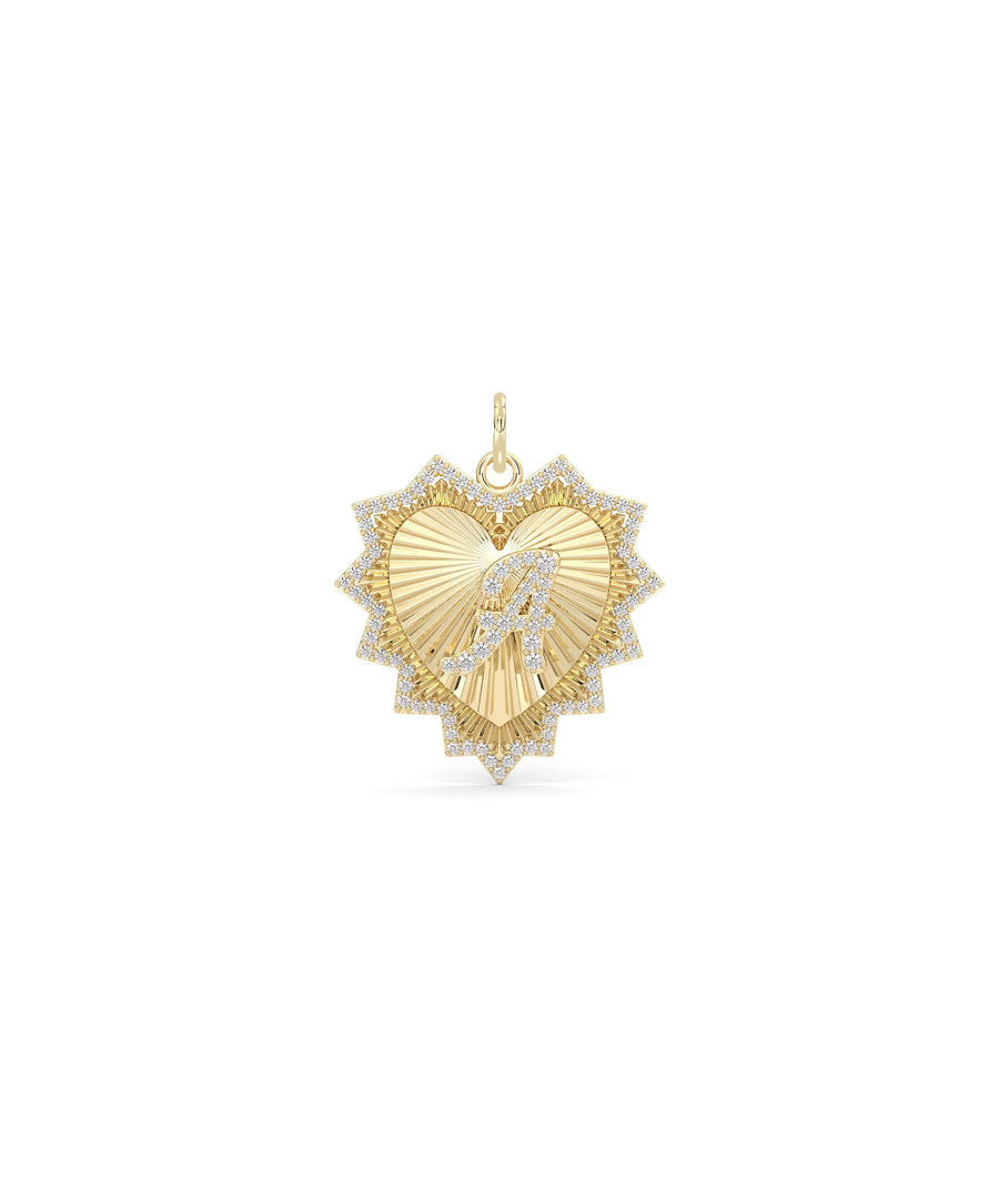 Fluted initials heart charm front view in yellow gold with dual personalized letters