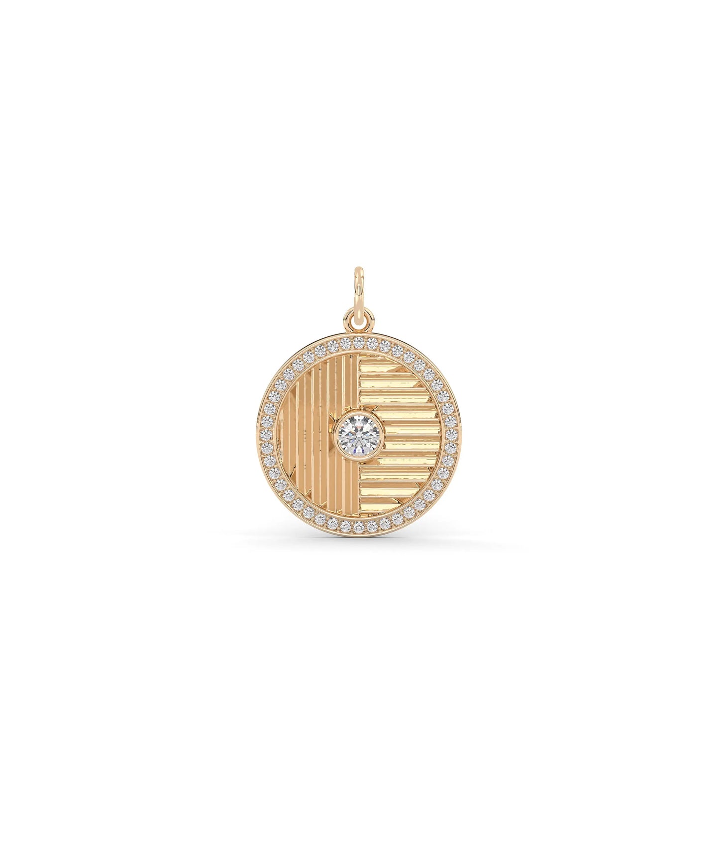 Rose gold fluted charm sophisticated circular design with textured detail