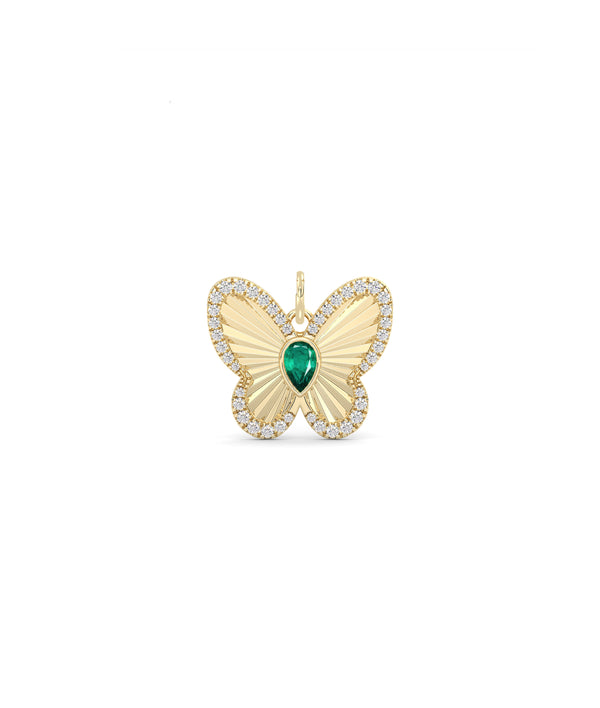 Fluted Butterfly Charm Diamond Gold Pendant
