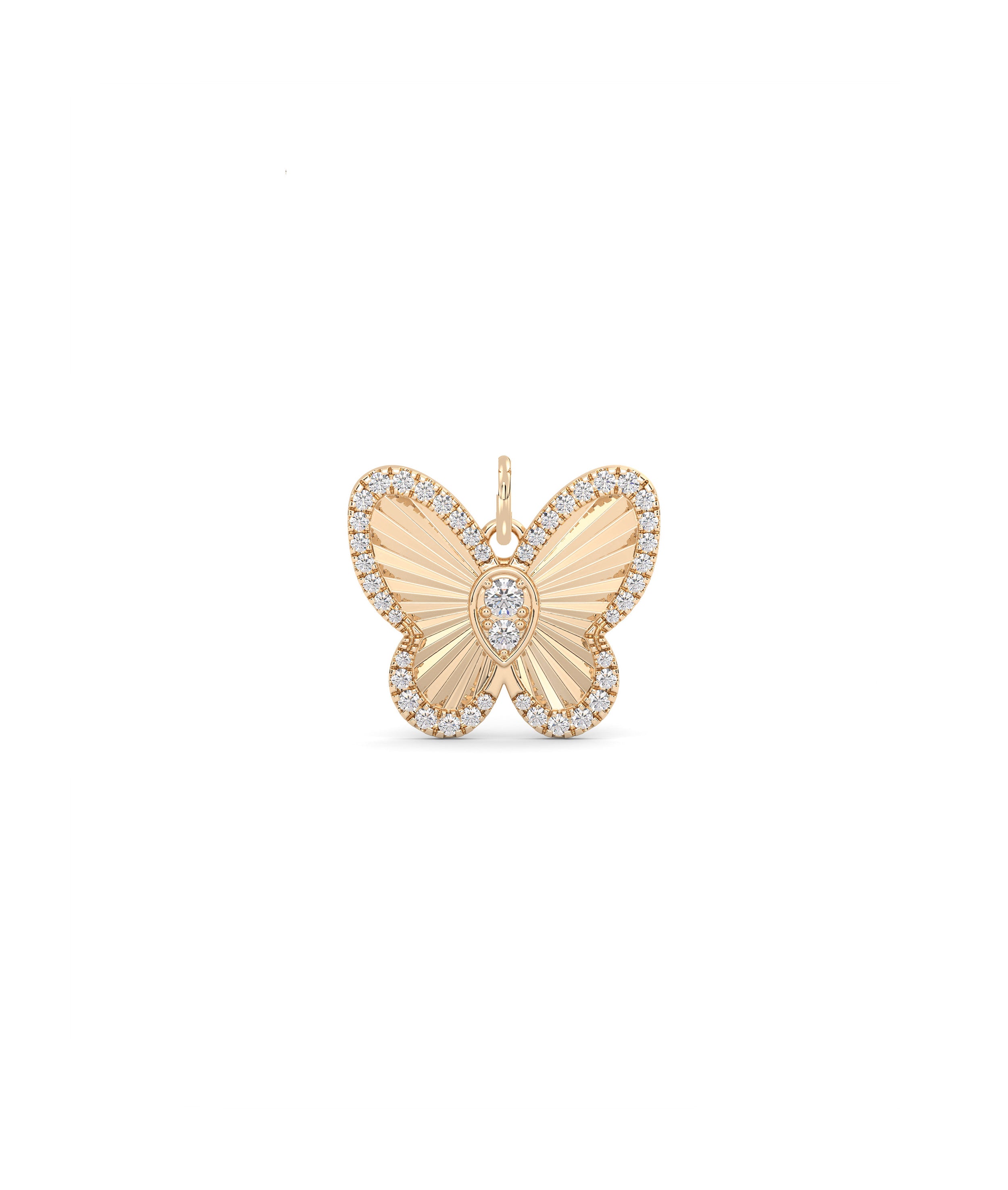 Fluted Butterfly Charm Diamond Gold Pendant