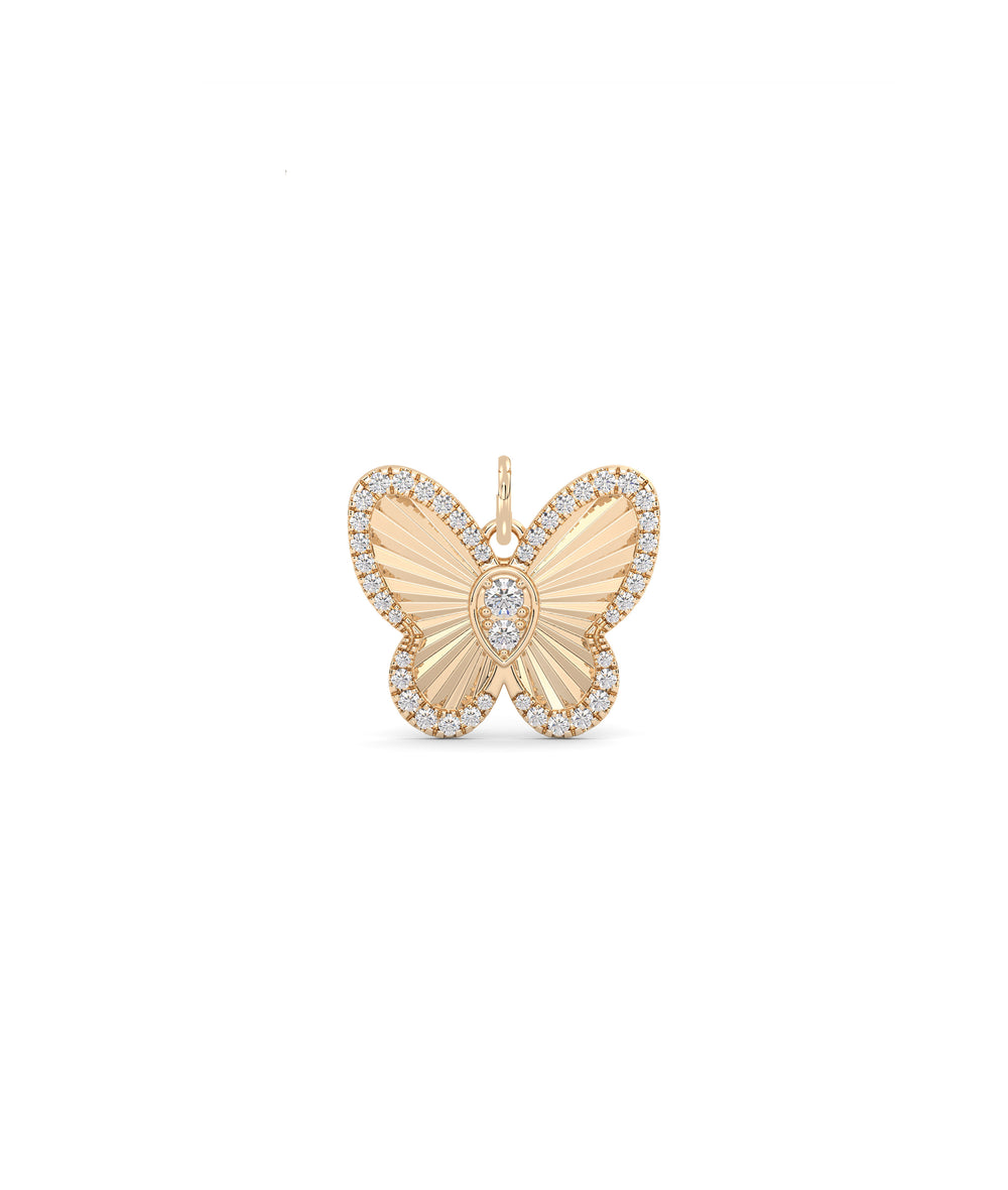 Fluted Butterfly Charm Diamond Gold Pendant
