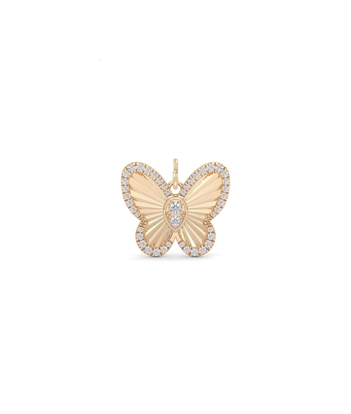 Fluted Butterfly Charm Diamond Gold Pendant