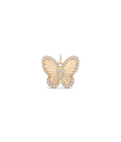 Fluted Butterfly Charm Diamond Gold Pendant