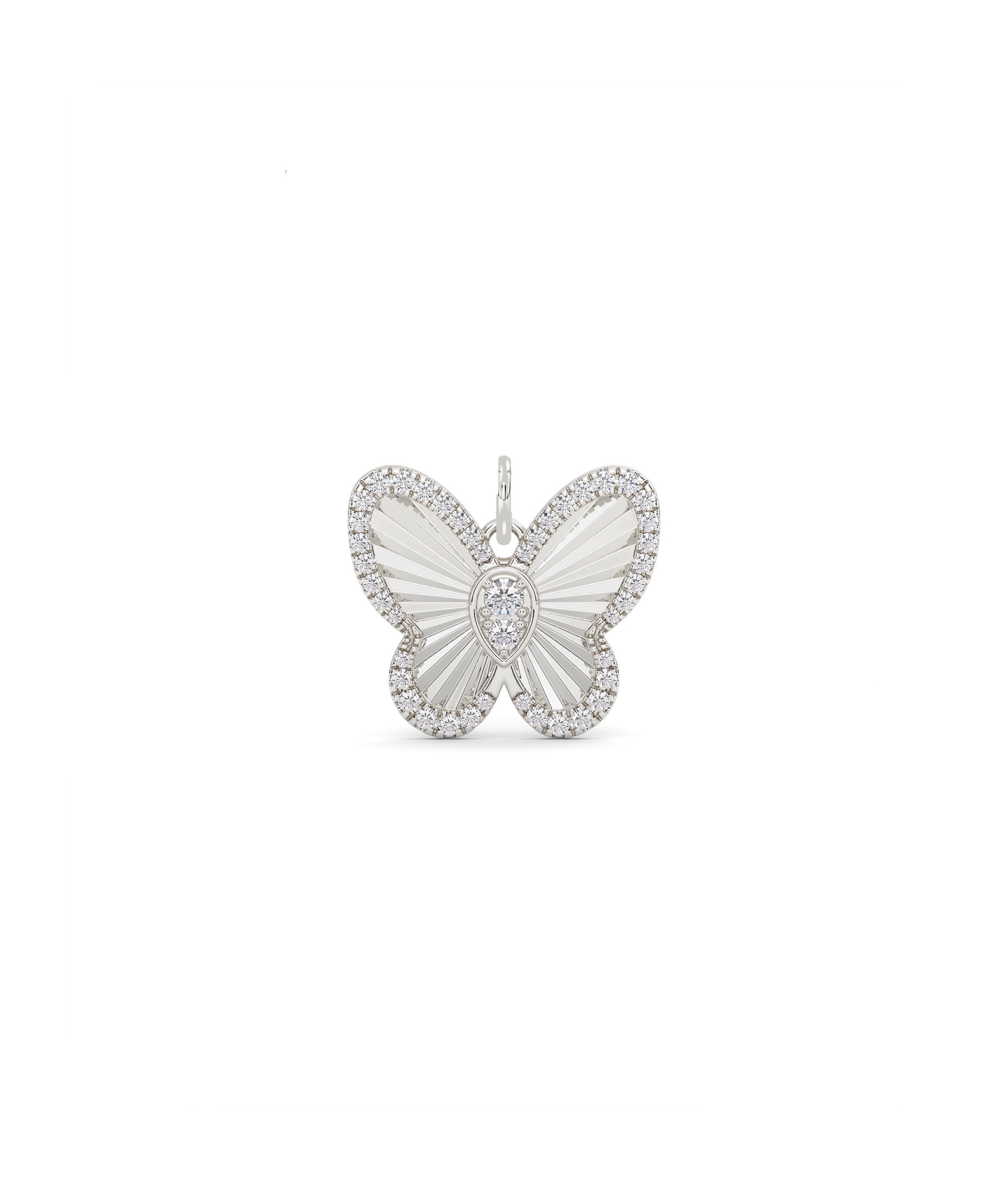 Fluted Butterfly Charm Diamond Gold Pendant
