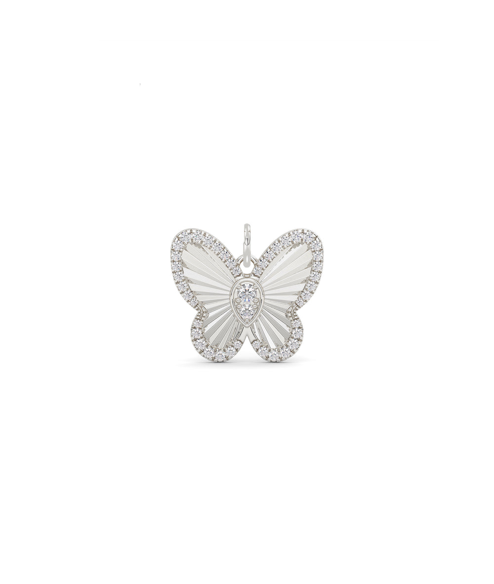 Fluted Butterfly Charm Diamond Gold Pendant