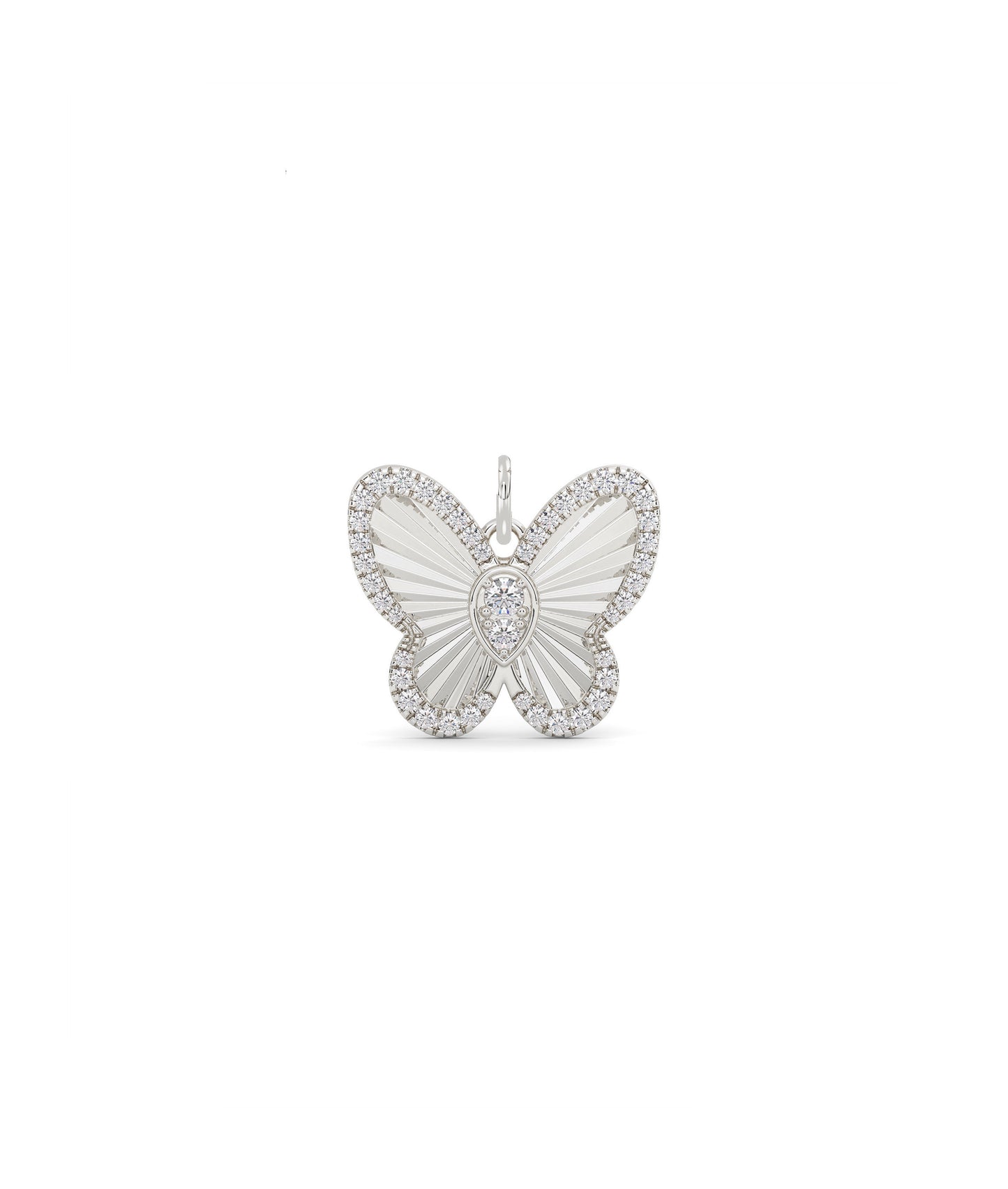 Fluted Butterfly Charm Diamond Gold Pendant