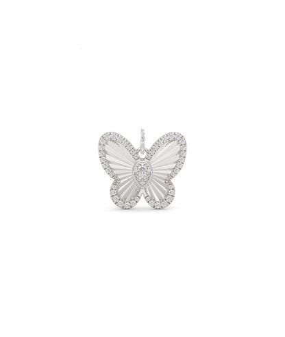 Fluted Butterfly Charm Diamond Gold Pendant