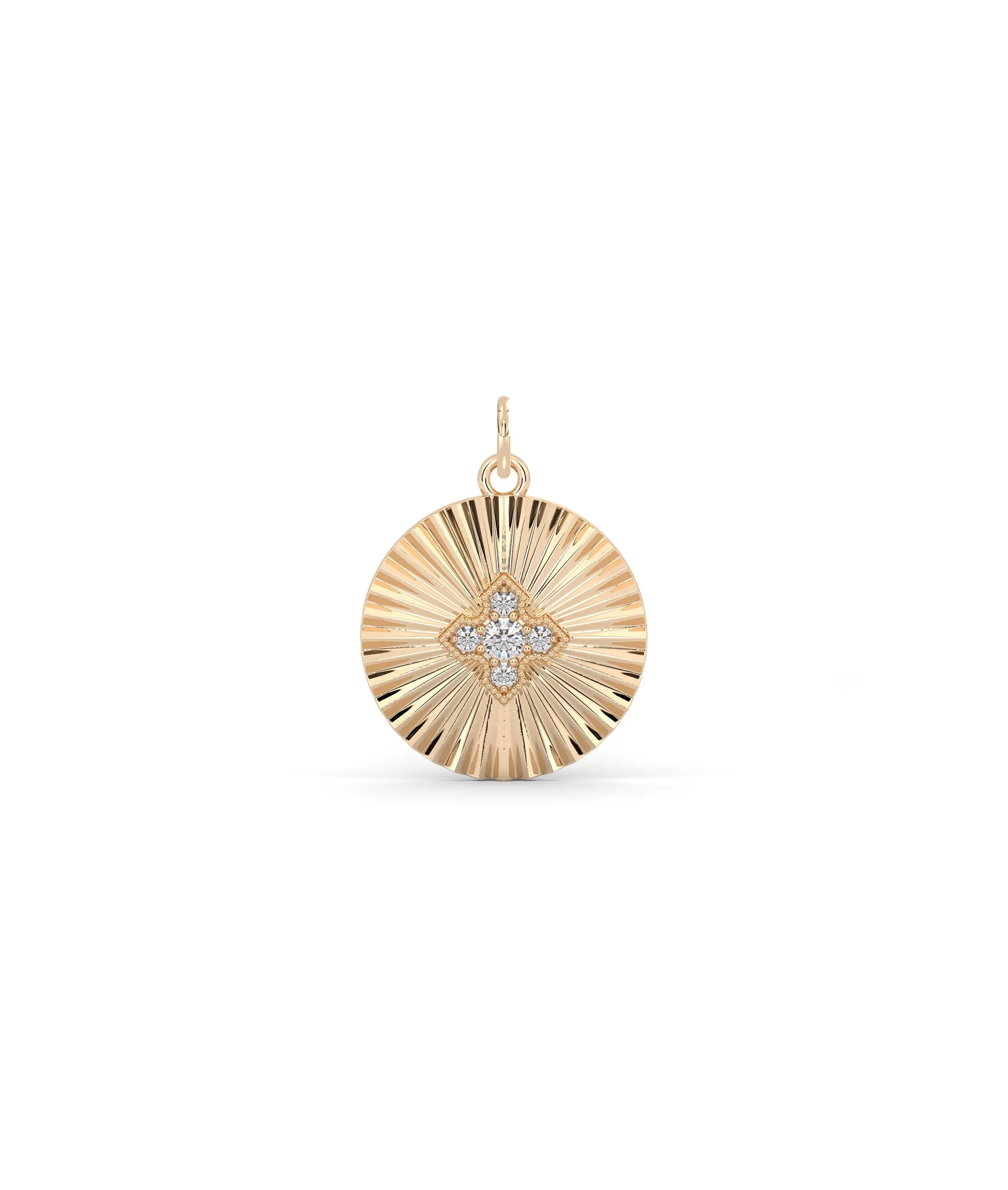 Rose gold fluted circle charm timeless elegant design with refined detail