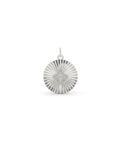White gold fluted circle charm with sophisticated circular shape and texture