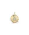 Fluted circle charm front view in yellow gold with elegant textured design