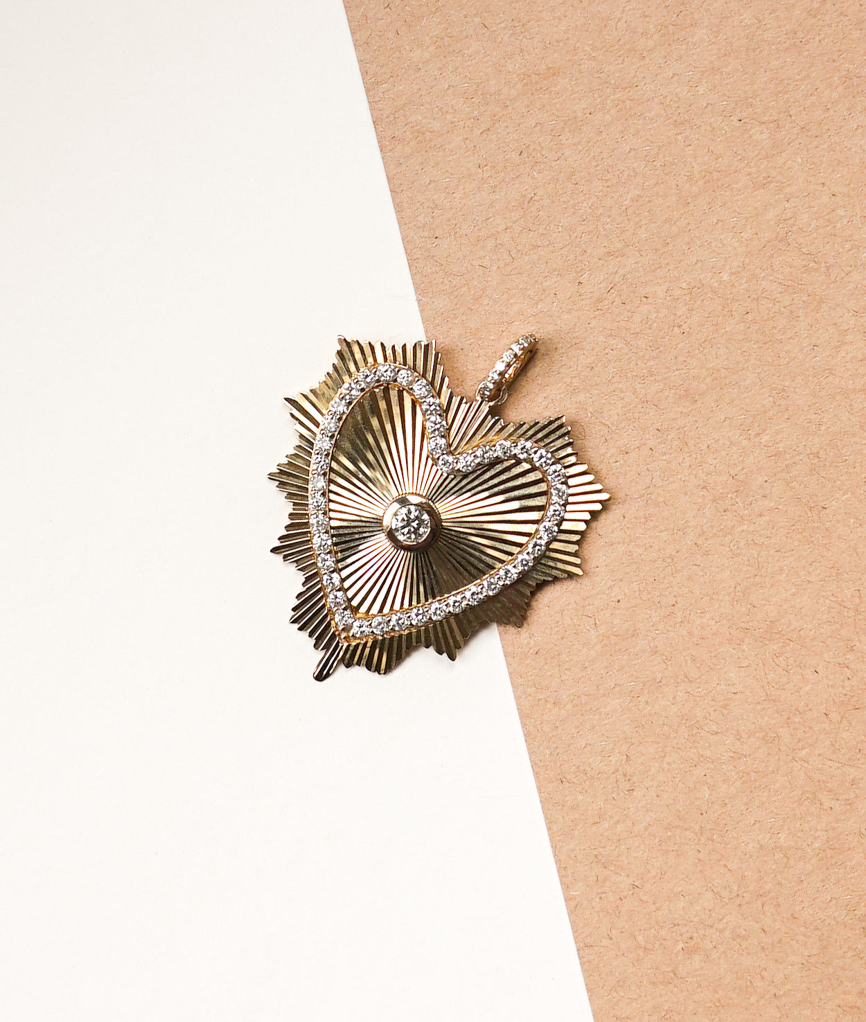 Fluted Heart Charm Luxury Diamond Gold