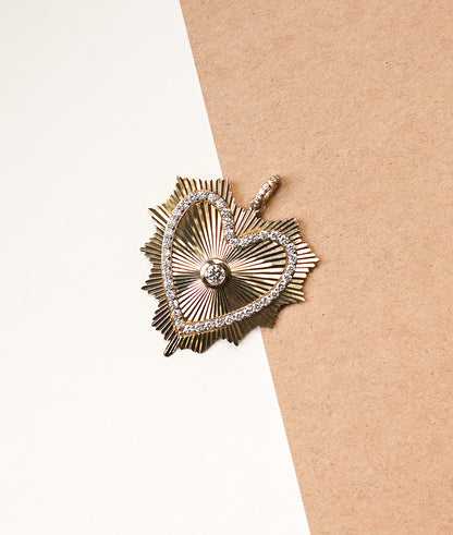 Fluted Heart Charm Luxury Diamond Gold