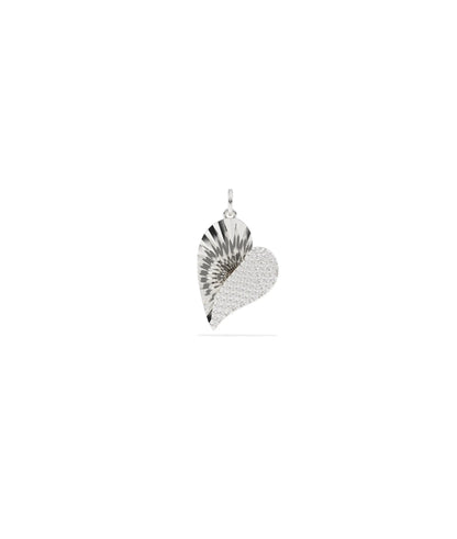 White gold fluted heart charm statement piece with brilliant diamond sparkle