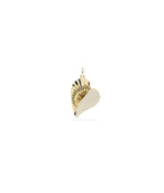 Fluted heart charm front view in yellow gold with substantial diamond coverage