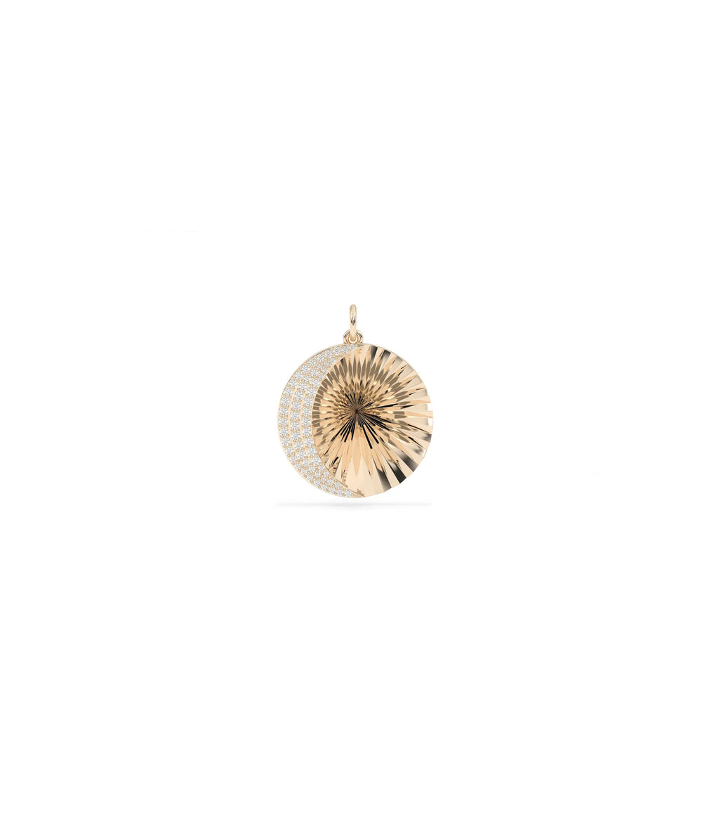 Rose gold fluted crescent charm mystical lunar design with brilliant diamonds