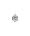 White gold fluted circle charm with understated circular shape and texture