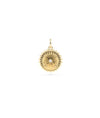 Fluted circle charm front view in yellow gold with minimalist textured design