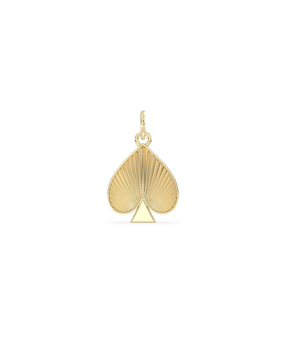 Fluted charm of spades front view in yellow gold with iconic card symbol