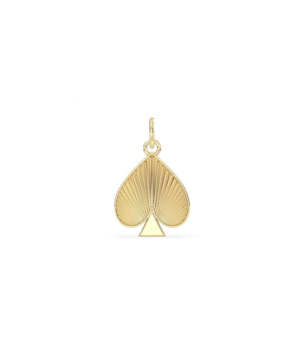 Fluted charm of spades front view in yellow gold with iconic card symbol