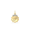 Fluted engraved initial charm front view in yellow gold with personalized heart