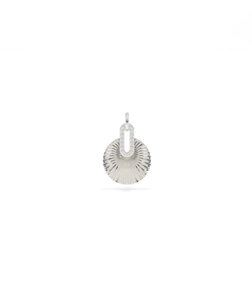 White gold fluted charm with classic minimalist design and texture